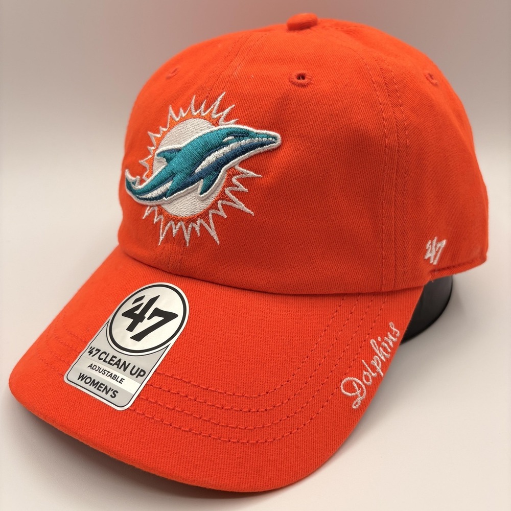 Miami Dolphins 47 Brand Hat Womens Strap Back One Size Orange Clean Up NFL NEW
